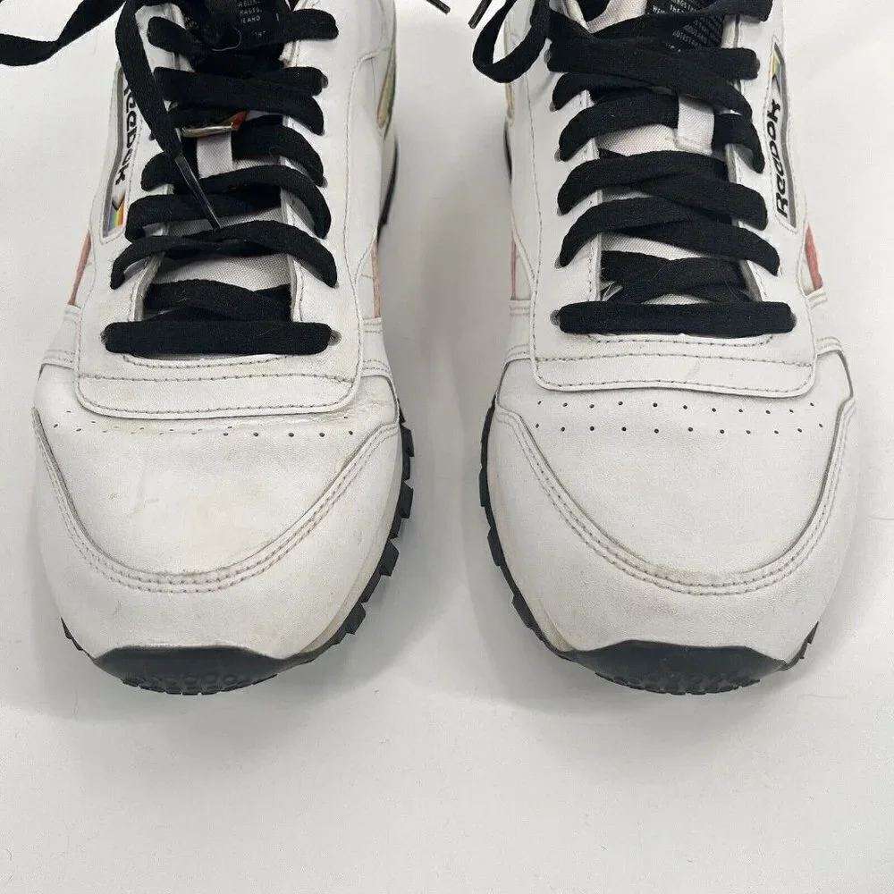 Reebok Classic White Leather Sneakers Rainbow Pride Sz Mens 9.5